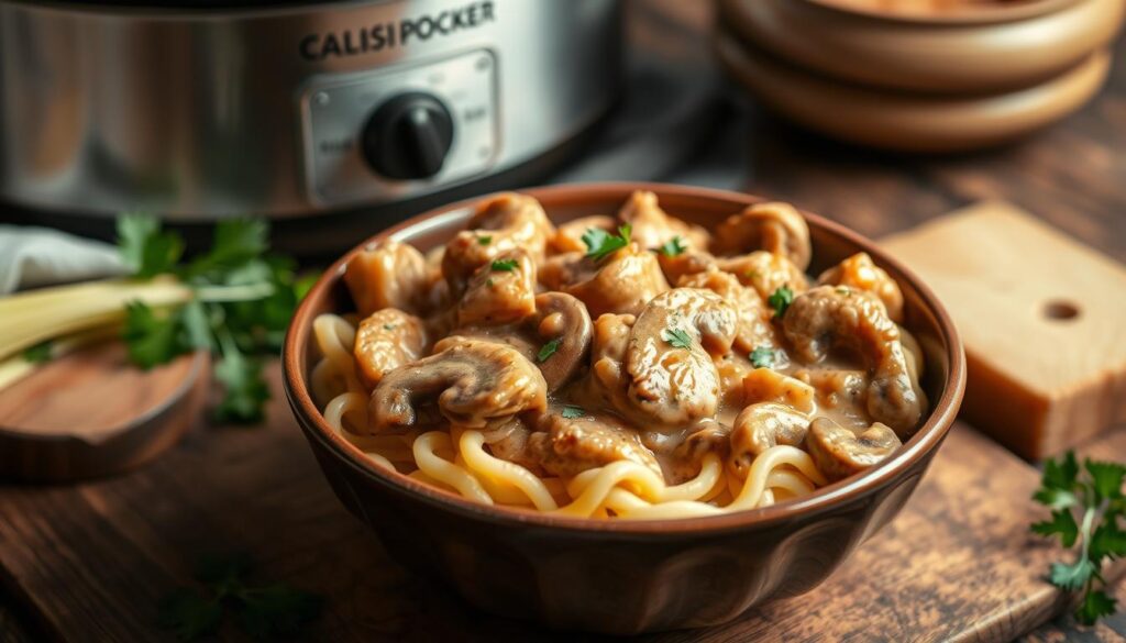 Slow Cooker Chicken Stroganoff