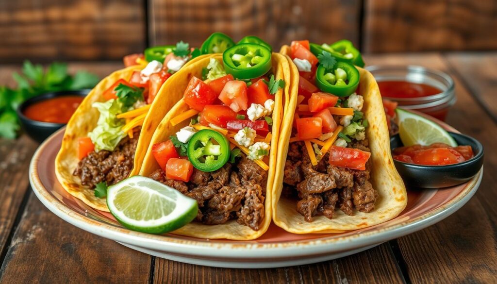 beef tacos with toppings