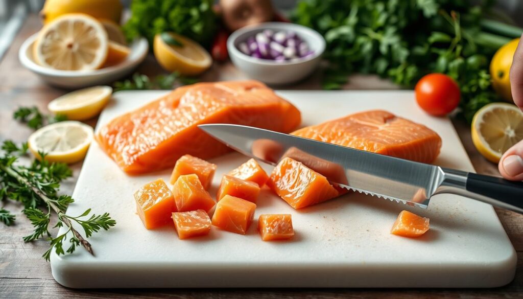 how to cut salmon for bites