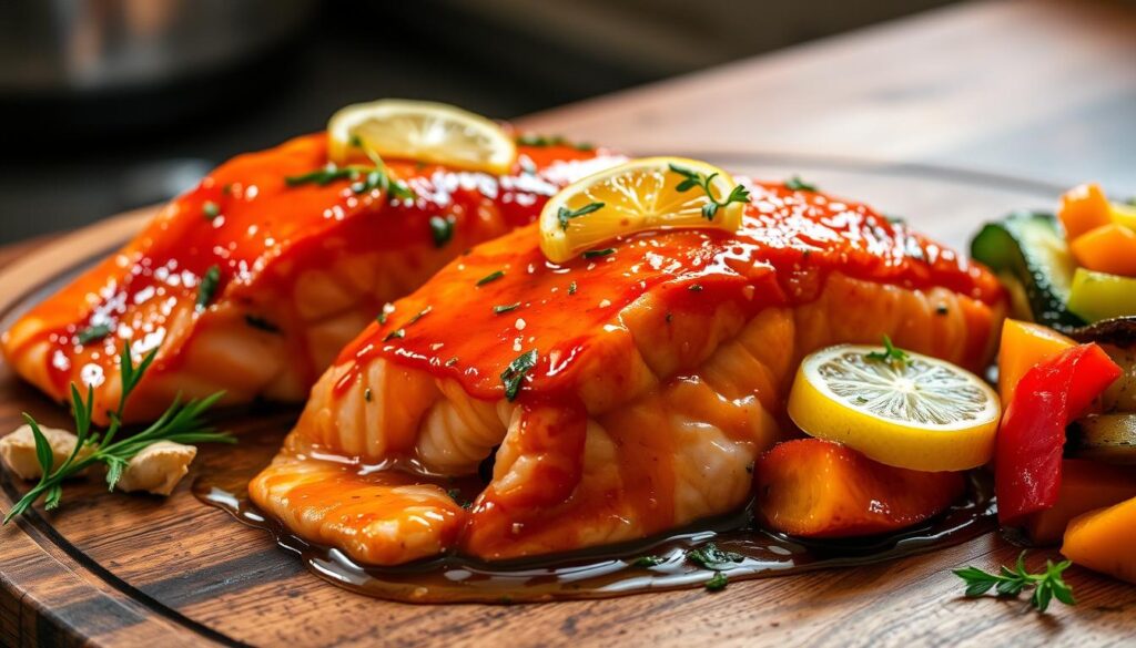 tender salmon fillets with honey glaze