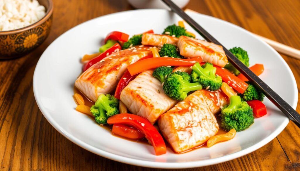 salmon stir-fry with broccoli